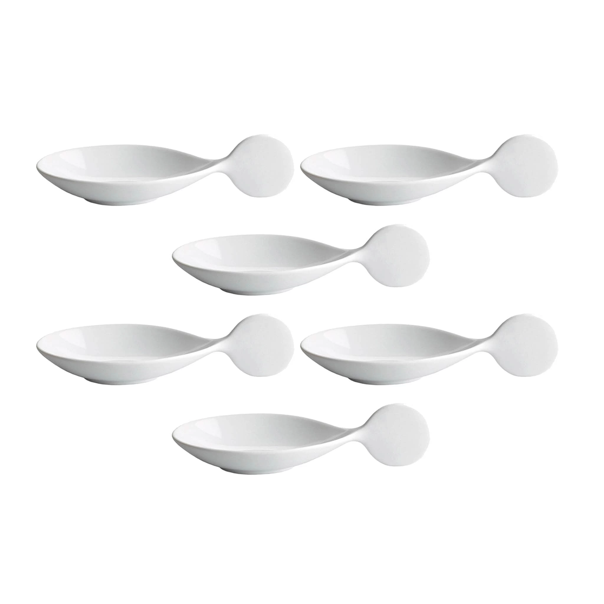 Pack Of 6 Porcelain Canape Spoon With Circle Handle, 10cm 1 Pack Of 6 Porcelain Canape Spoon With Circle Handle, 10cm