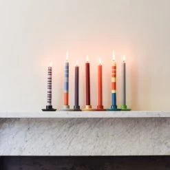 Set Of 6 Striped Dinner Candles - Multicolour -Sous Chef Kitchenware BX0001 StripedDinnerCandles Multicoloursetof6 LS4