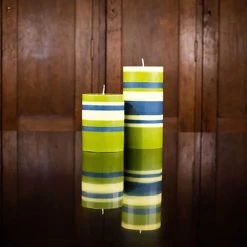 Striped Pillar Candle, Olive & Navy, 10cm 5 Striped Pillar Candle, Olive & Navy, 10cm -Sous Chef Kitchenware BX0021StripedPillarCandle Olive Navy 10cmlife2
