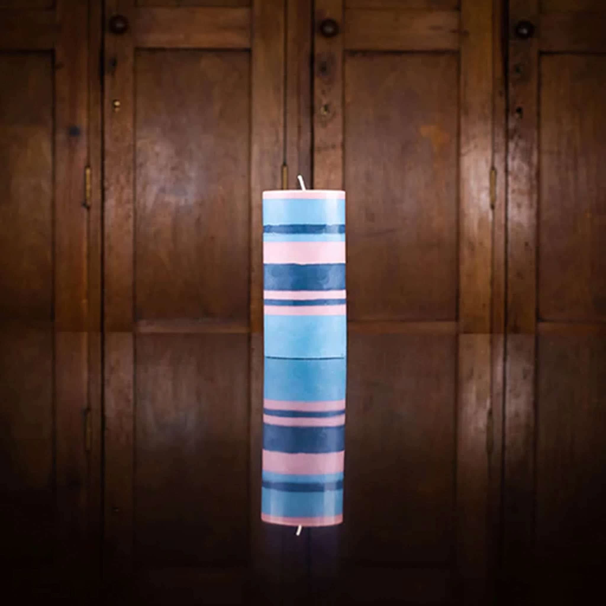 Striped Pillar Candle, Rose & Blue, 15cm 3 Striped Pillar Candle, Rose & Blue, 15cm - Image 3