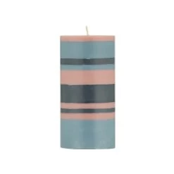 Striped Pillar Candle, Rose & Blue, 15cm