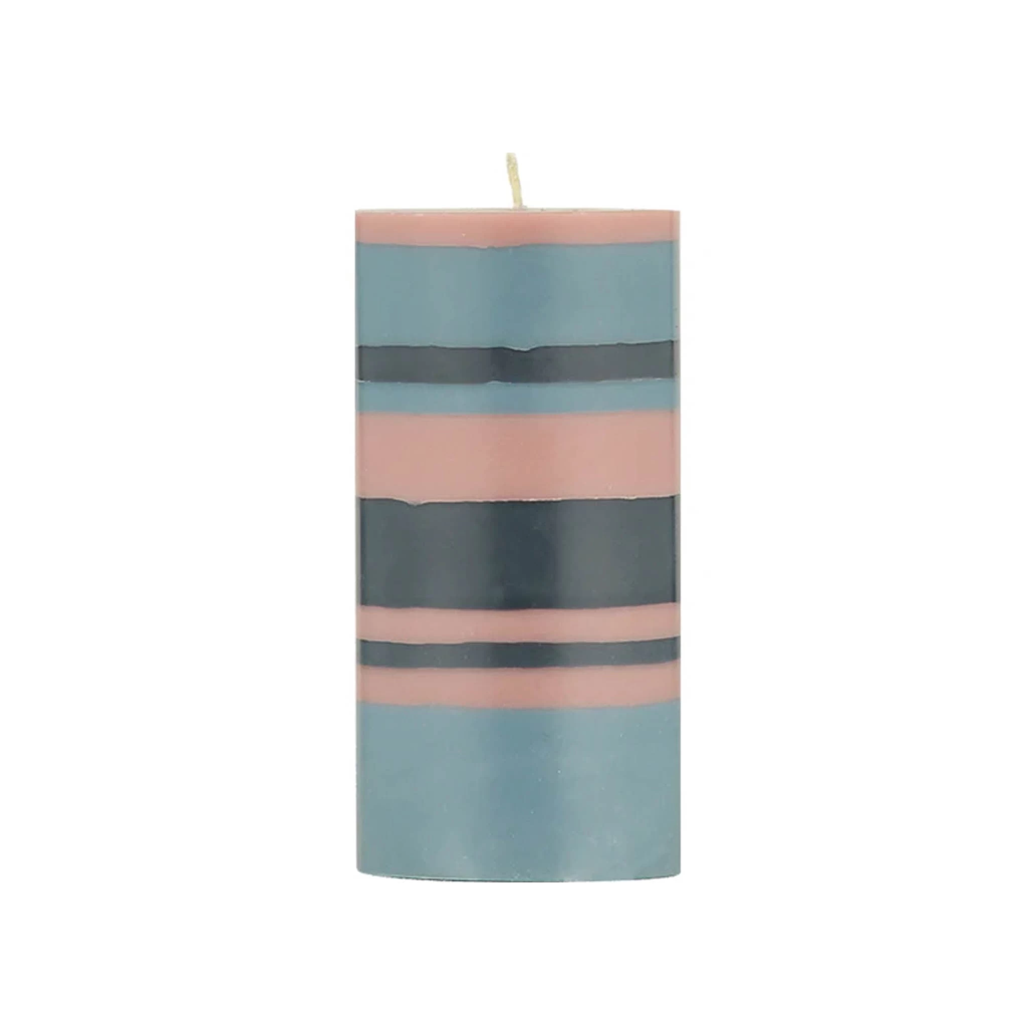 Striped Pillar Candle, Rose & Blue, 15cm 1 Striped Pillar Candle, Rose & Blue, 15cm