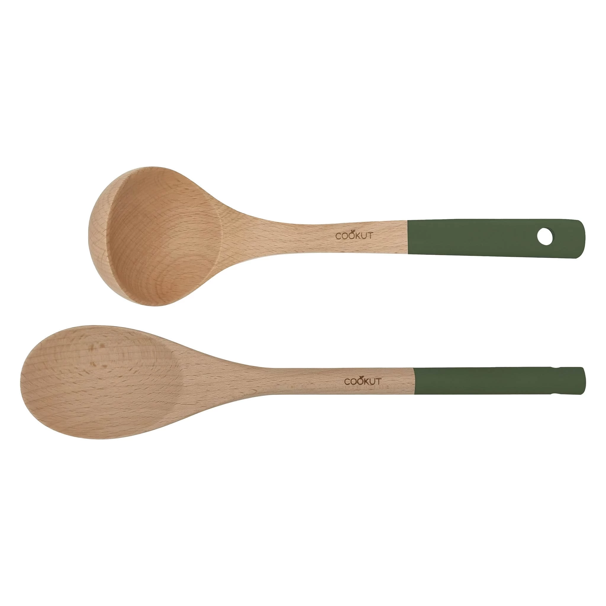 Cookut Wooden Spoon And Ladle Set, Green 1 Cookut Wooden Spoon And Ladle Set, Green
