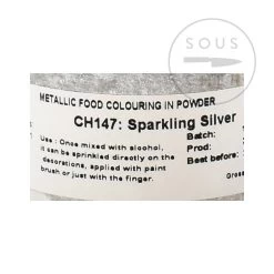 Edible Metallic Sparkling Silver Powder Food Colour 25g -Sous Chef Kitchenware DE0129 EdibleMetallicSparklingSilverPowderFoodColour 1