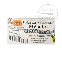Edible Metallic Sparkling Silver Powder Food Colour 25g -Sous Chef Kitchenware DE0129 EdibleMetallicSparklingSilverPowderFoodColour 2
