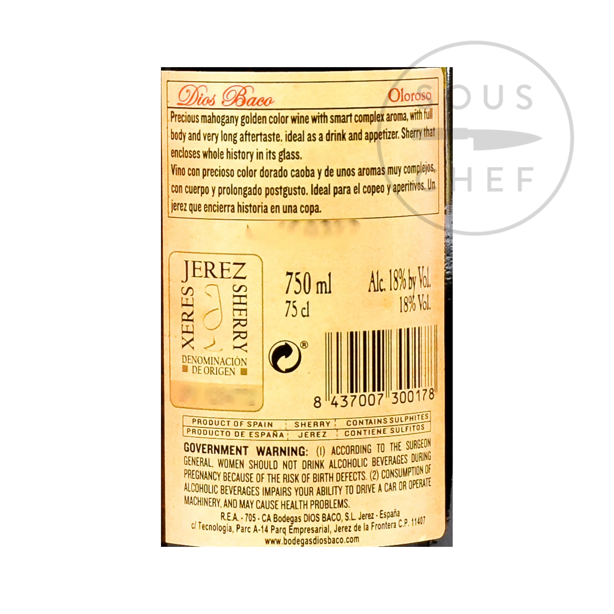 Dios Baco Oloroso Sherry 750ml 3 Dios Baco Oloroso Sherry 750ml - Image 3