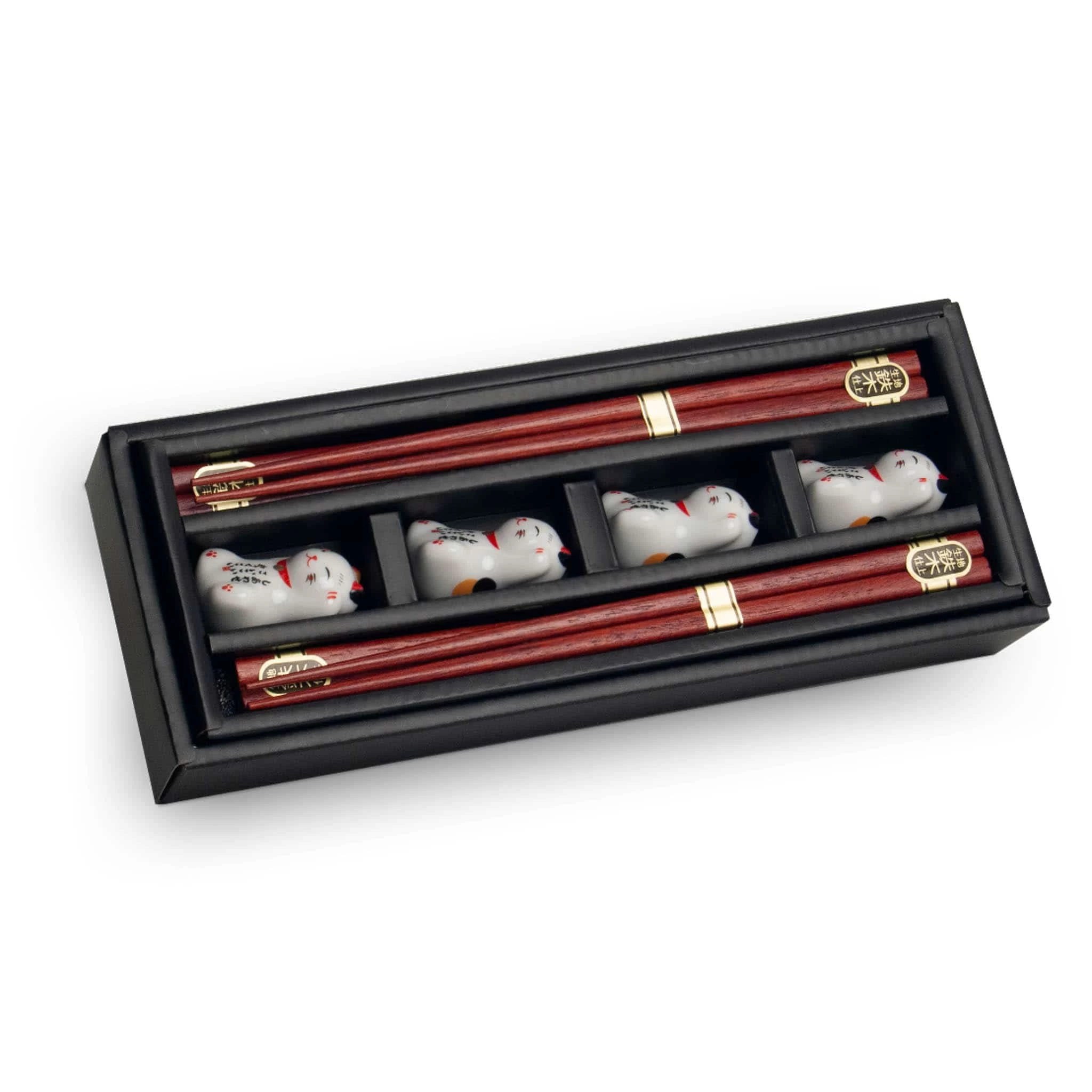 Lucky Cats Chopstick & Rest Set, 4 Pairs 1 Lucky Cats Chopstick & Rest Set, 4 Pairs