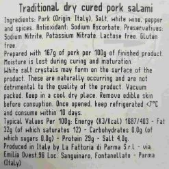 Short Dated La Fattoria Di Parma Traditional Fioretto Salami, 340g 5 Short Dated La Fattoria Di Parma Traditional Fioretto Salami, 340g -Sous Chef Kitchenware FP0008Ingredients