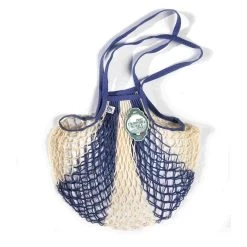 Filt String Bag In Blue And White, Long Handle