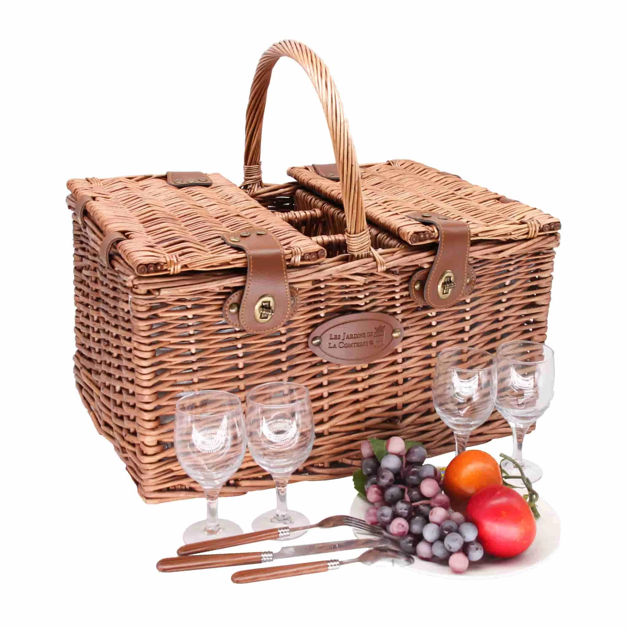 Saint-Germain Green Gingham Picnic Basket, 4 Person 2 Saint-Germain Green Gingham Picnic Basket, 4 Person - Image 2