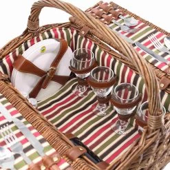 Montmarte Red Striped Picnic Hamper, 4 Person 7 Montmarte Red Striped Picnic Hamper, 4 Person -Sous Chef Kitchenware JD0012MontmarteRedStripedPicnicHamper 4Person3
