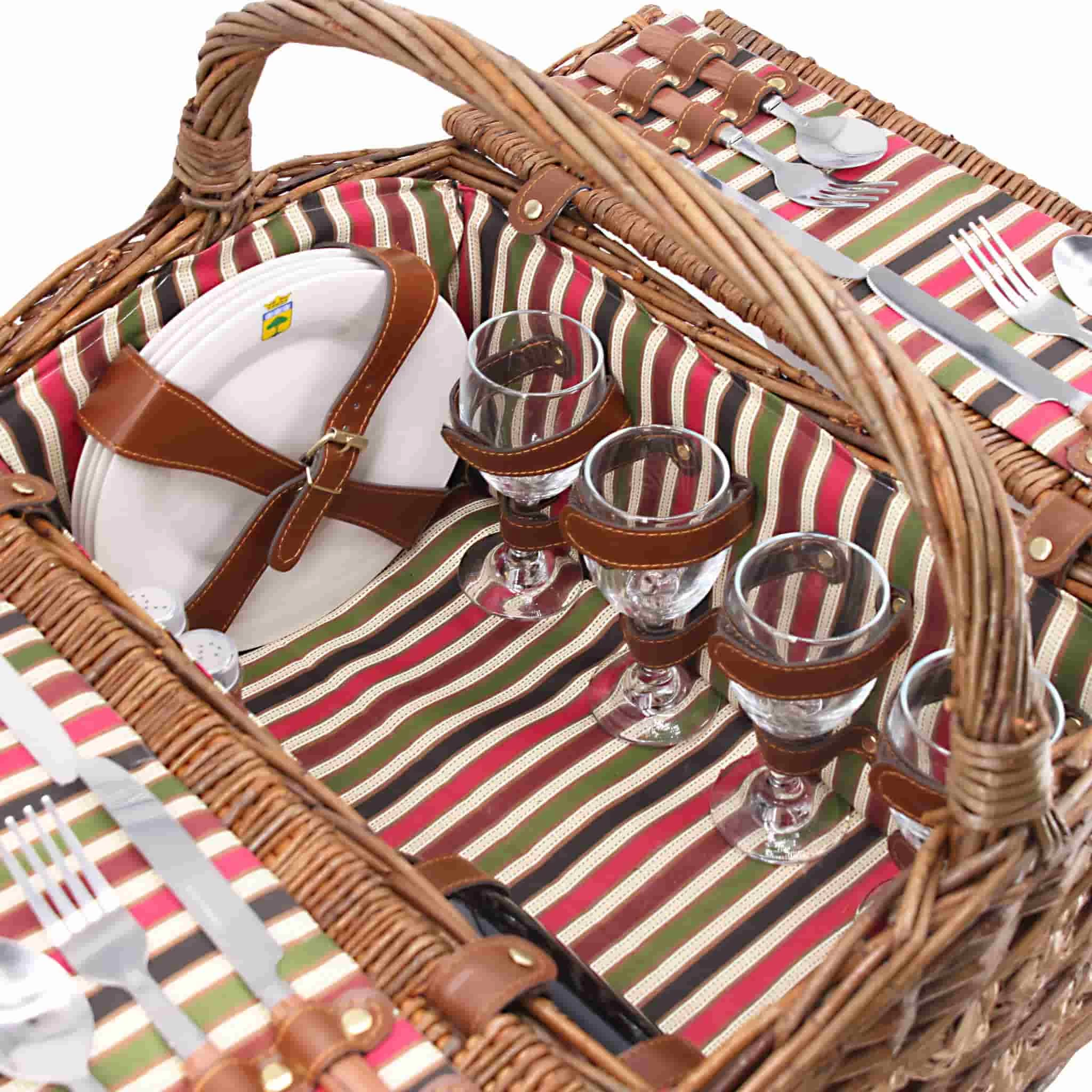 Montmarte Red Striped Picnic Hamper, 4 Person 3 Montmarte Red Striped Picnic Hamper, 4 Person - Image 3