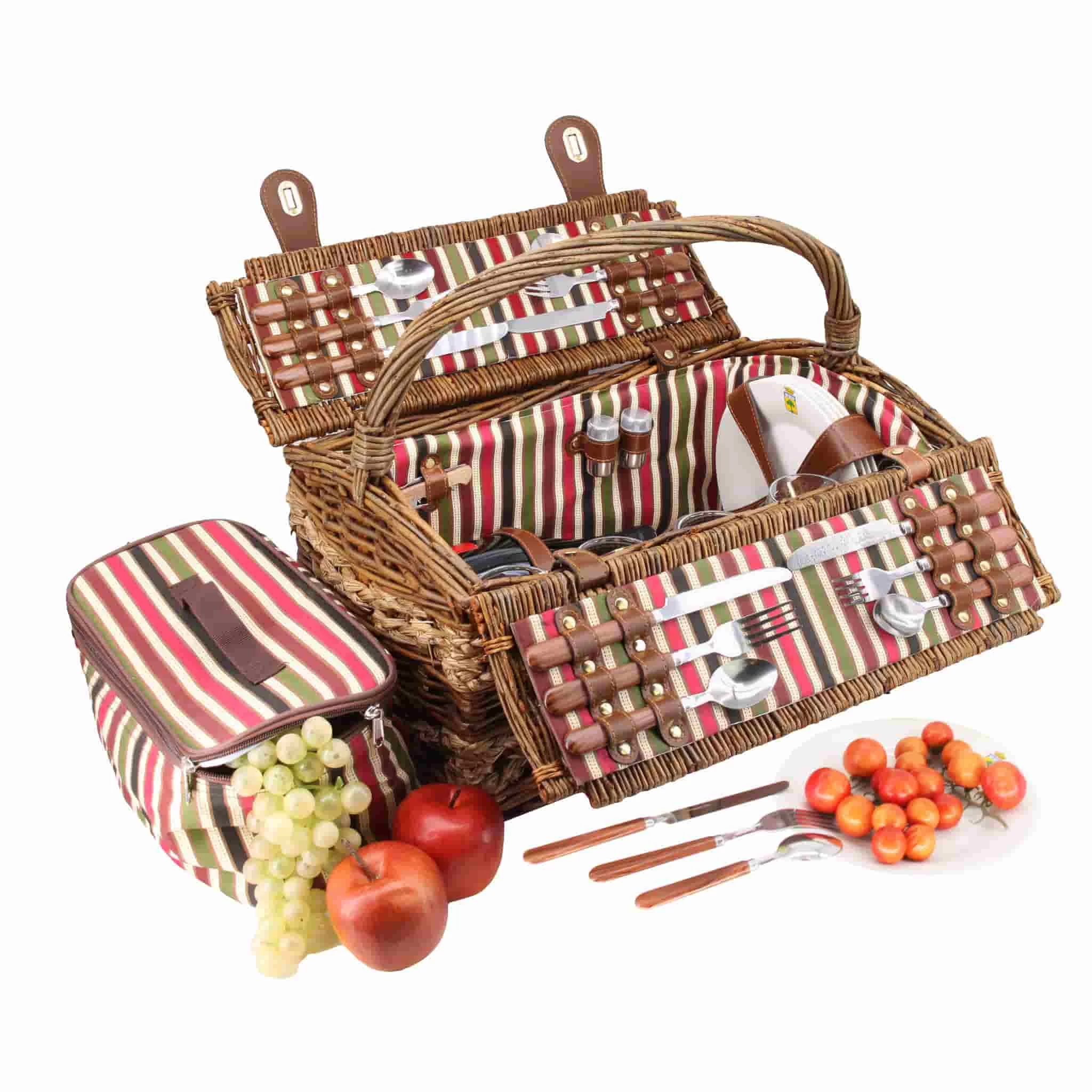 Montmarte Red Striped Picnic Hamper, 4 Person 1 Montmarte Red Striped Picnic Hamper, 4 Person