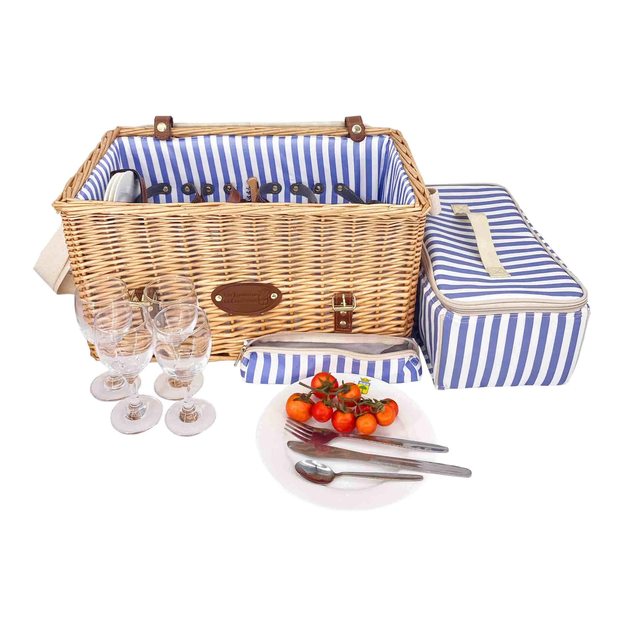 Saint-Malo Blue Striped Picnic Basket With Table, 4 Person 1 Saint-Malo Blue Striped Picnic Basket With Table, 4 Person