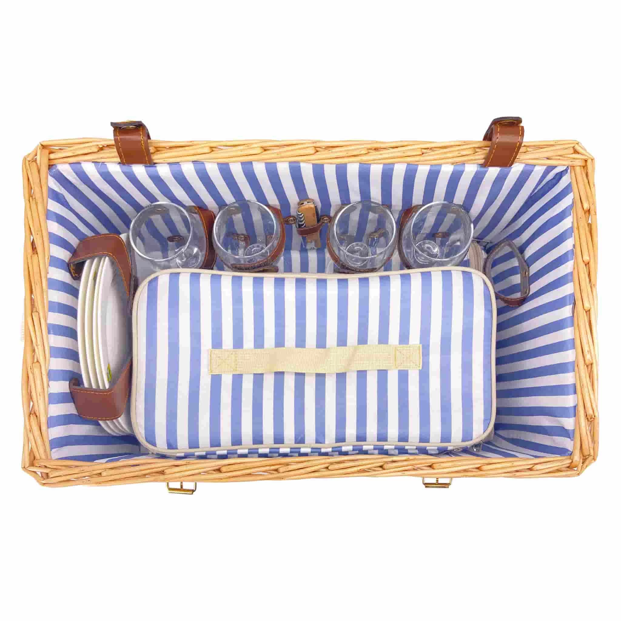 Saint-Malo Blue Striped Picnic Basket With Table, 4 Person 4 Saint-Malo Blue Striped Picnic Basket With Table, 4 Person - Image 4