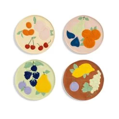Set Of 4 Assorted Fruit Side Plates, 16cm