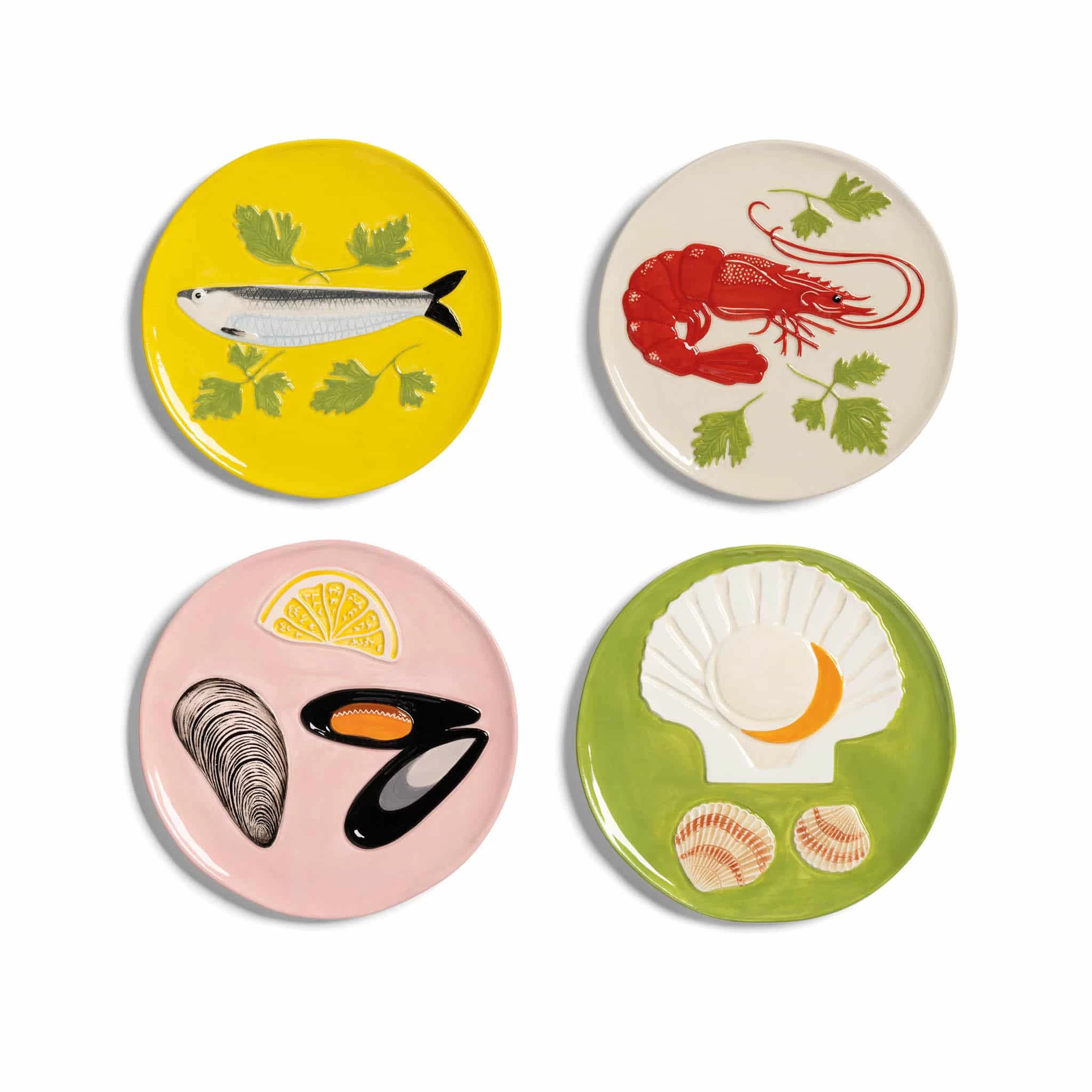 Set Of 4 Assorted Seafood Side Plates, 16cm 1 Set Of 4 Assorted Seafood Side Plates, 16cm