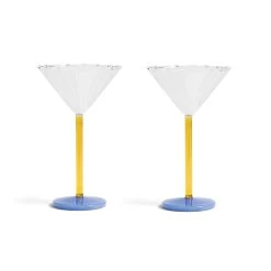 Set Of 2 Blue & Yellow Stem Martini Glasses