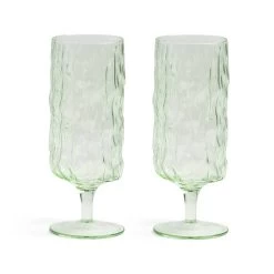Set Of 2 Green Stemmed Glasses
