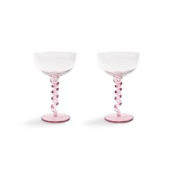Set Of 2 Pink Twisted Coupe Glasses