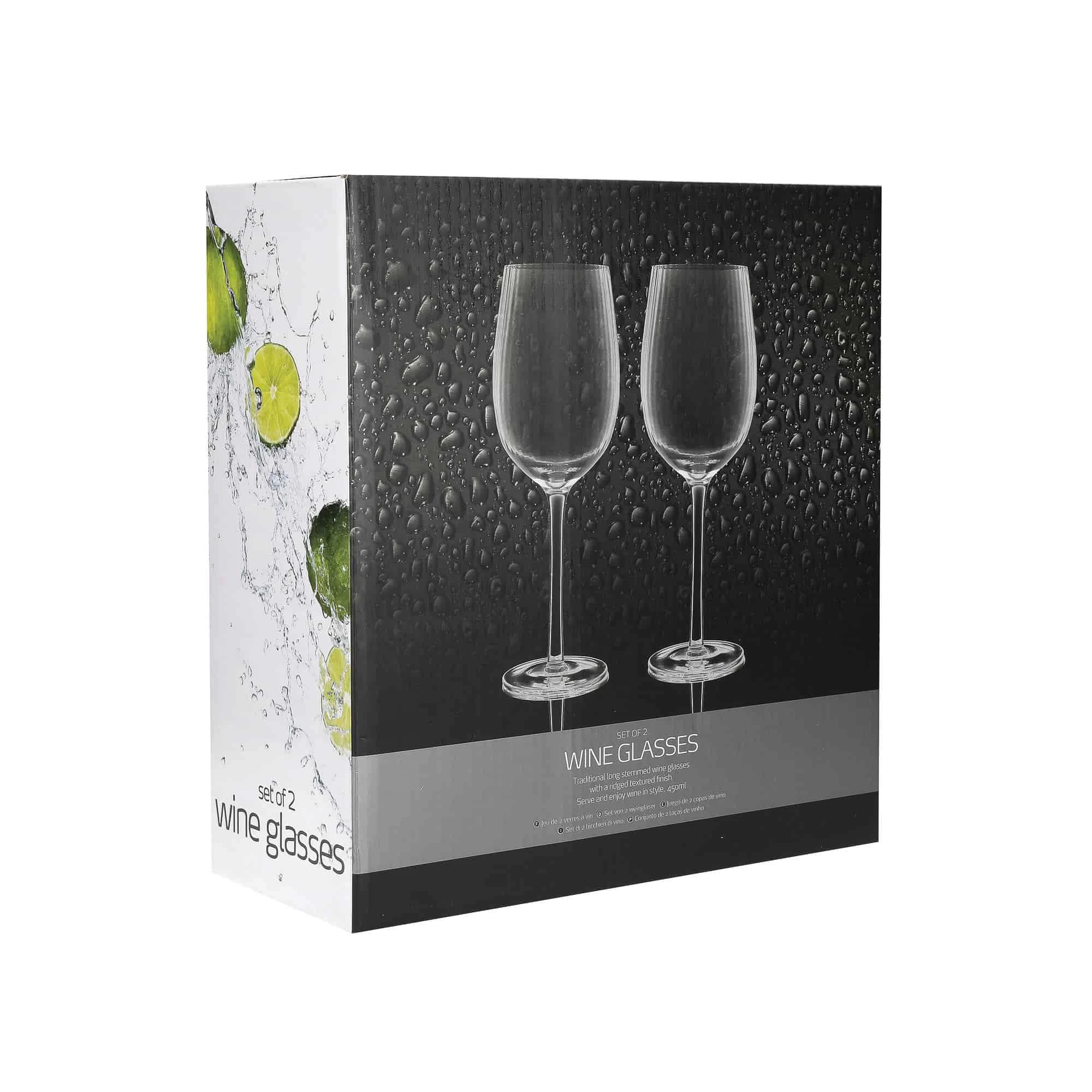 Set Of 2 Ribbed Wine Glasses 450ml 2 Set Of 2 Ribbed Wine Glasses 450ml - Image 2