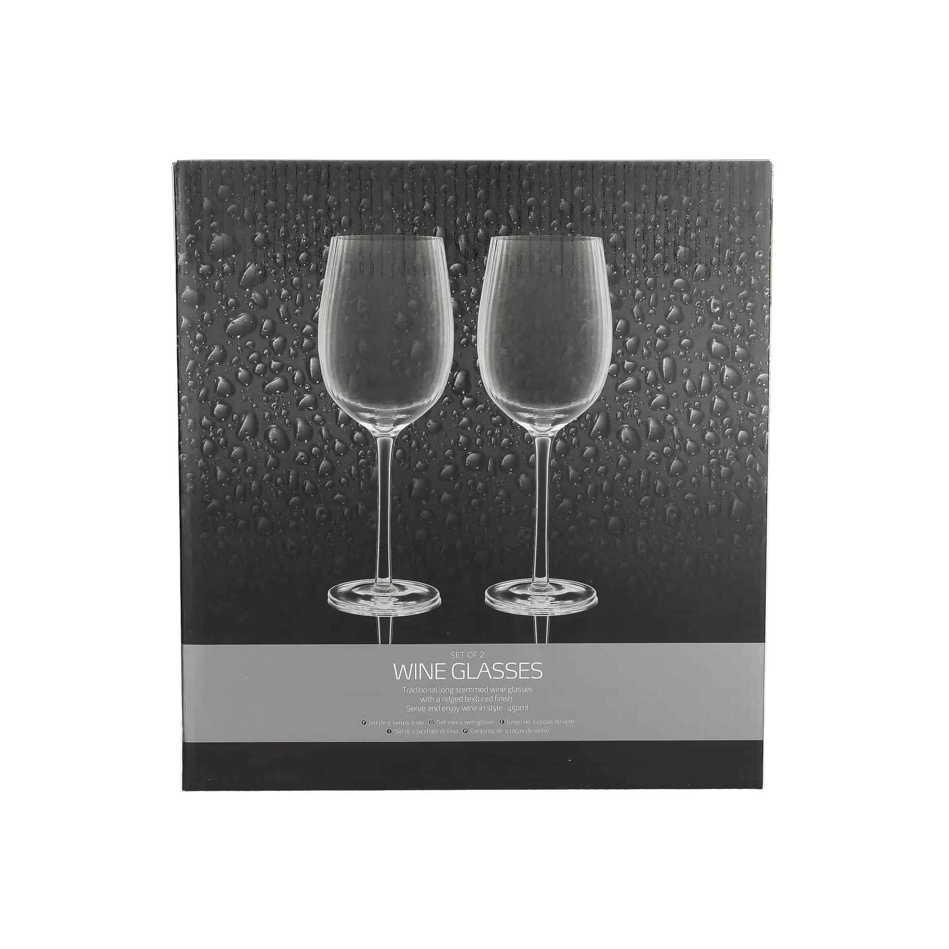 Set Of 2 Ribbed Wine Glasses 450ml 3 Set Of 2 Ribbed Wine Glasses 450ml - Image 3