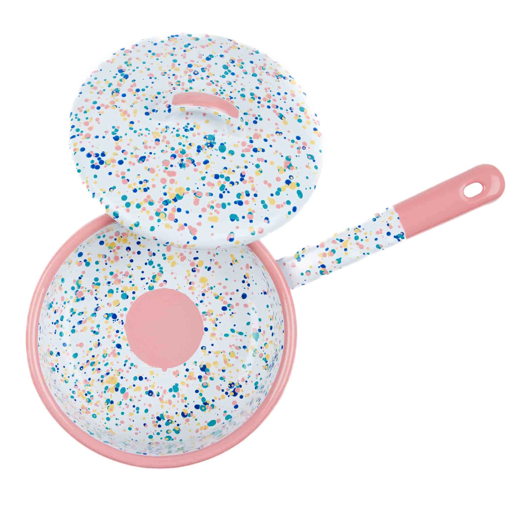Pink Dot Enamel Saute Pan With Lid, 16cm 2 Pink Dot Enamel Saute Pan With Lid, 16cm - Image 2