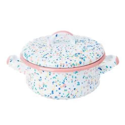 Pink Dot Enamel Casserole With Lid, 18cm