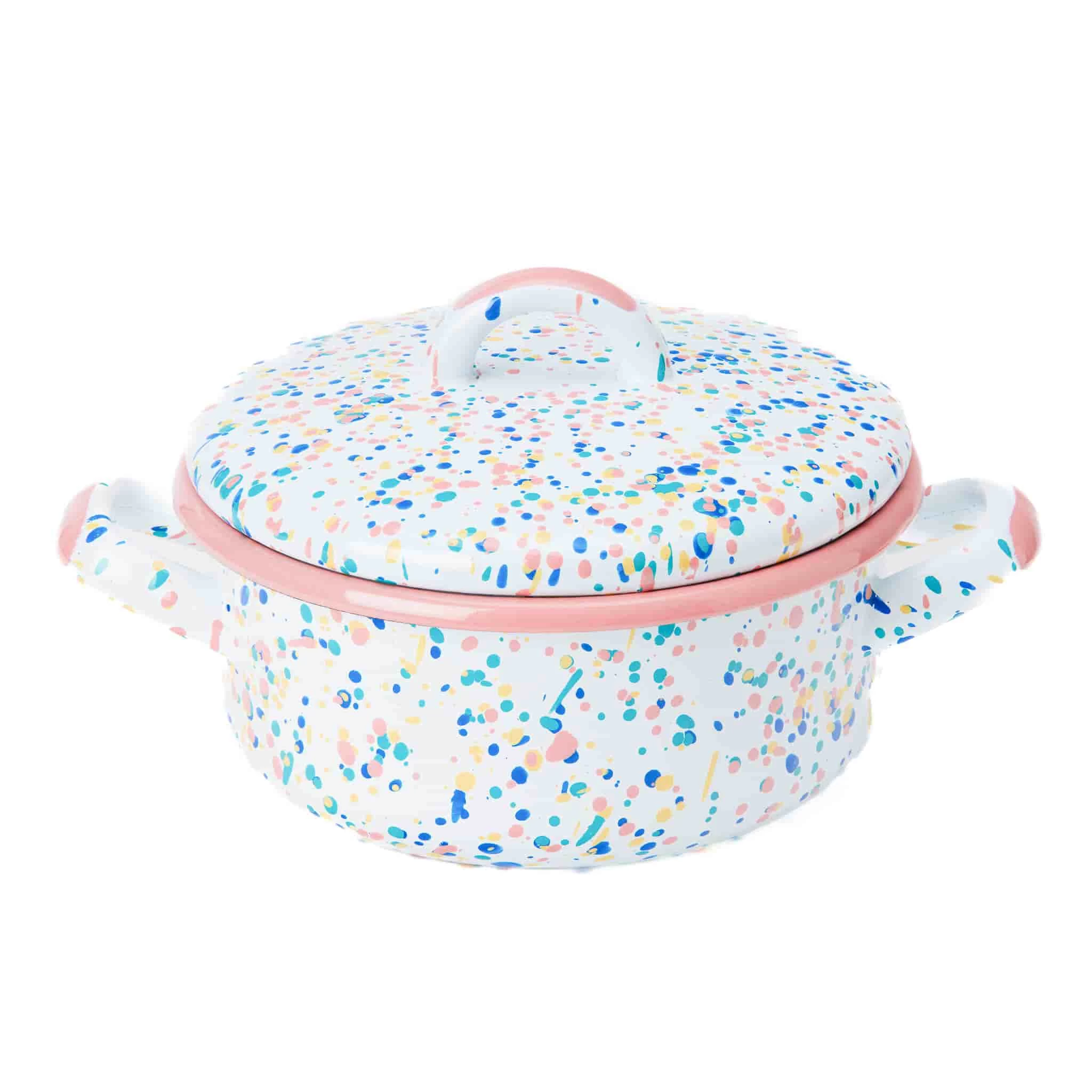Pink Dot Enamel Casserole With Lid, 18cm 1 Pink Dot Enamel Casserole With Lid, 18cm