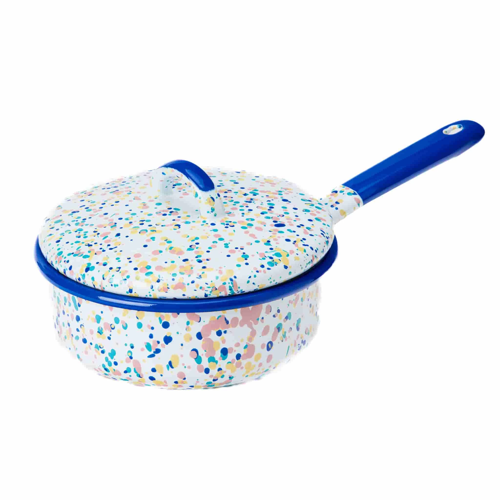Blue Dot Enamel Saute Pan With Lid, 16cm 1 Blue Dot Enamel Saute Pan With Lid, 16cm