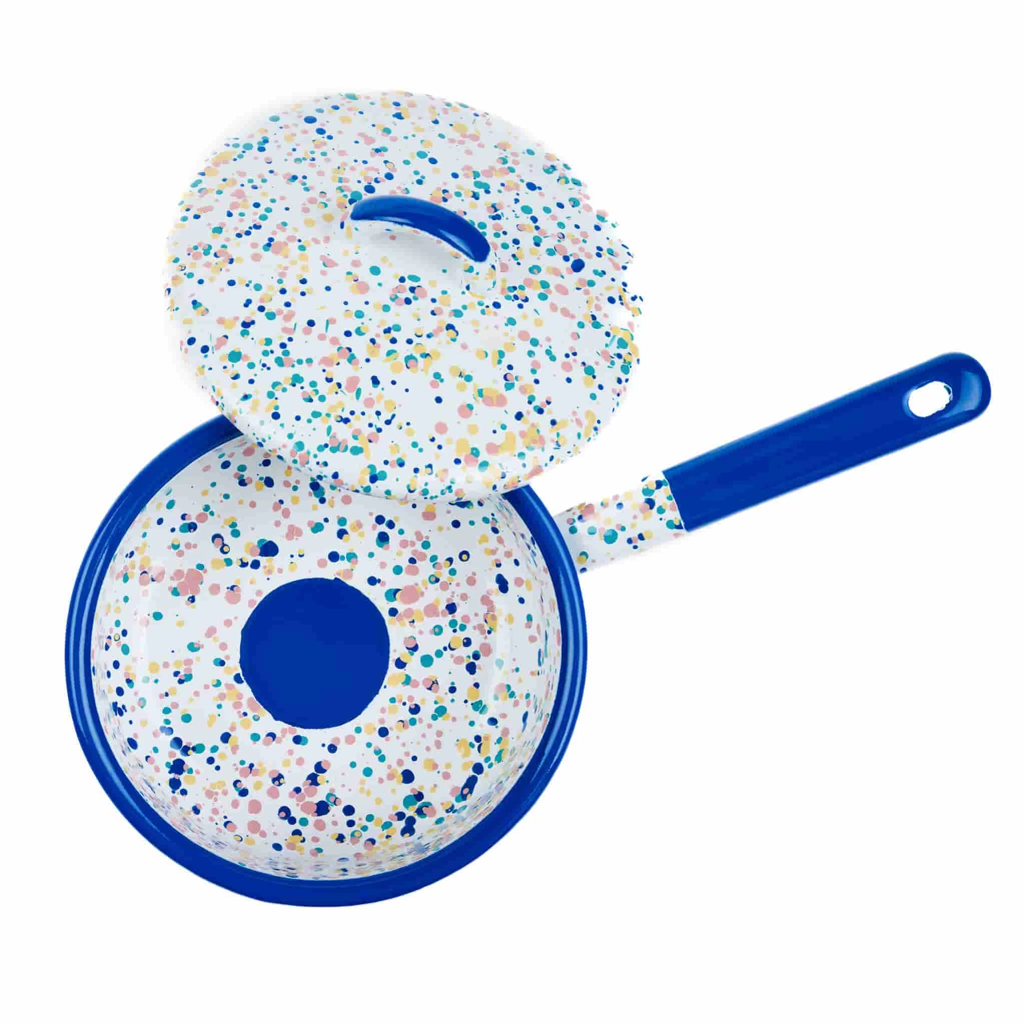 Blue Dot Enamel Saute Pan With Lid, 16cm 2 Blue Dot Enamel Saute Pan With Lid, 16cm - Image 2