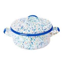 Blue Dot Enamel Casserole With Lid, 18cm