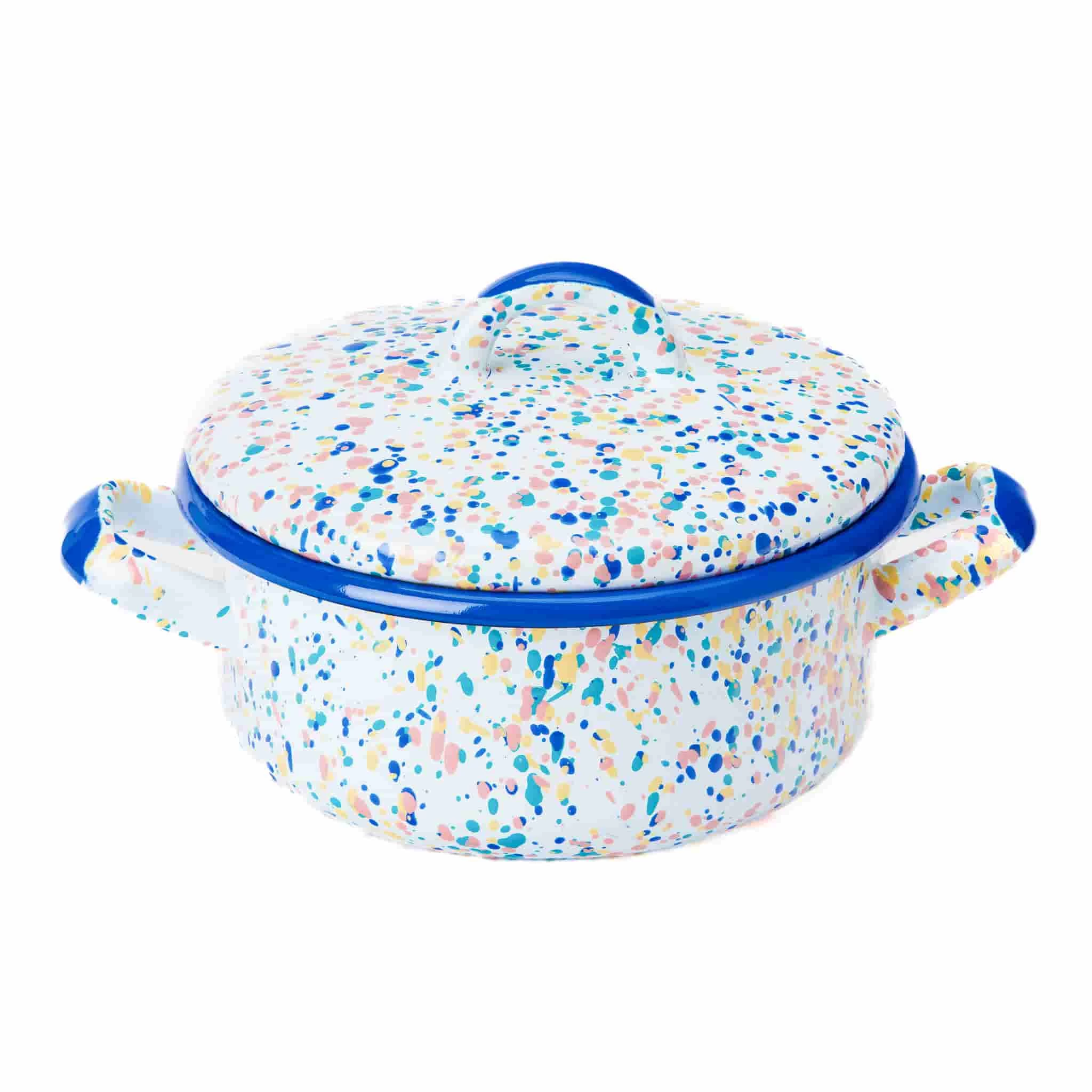 Blue Dot Enamel Casserole With Lid, 18cm 1 Blue Dot Enamel Casserole With Lid, 18cm