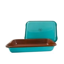 Kapka X Sous Chef Colourblock Enamel Roasting Dish, 26cm, Teal & Brown 7 Kapka X Sous Chef Colourblock Enamel Roasting Dish, 26cm, Teal & Brown -Sous Chef Kitchenware KP0101