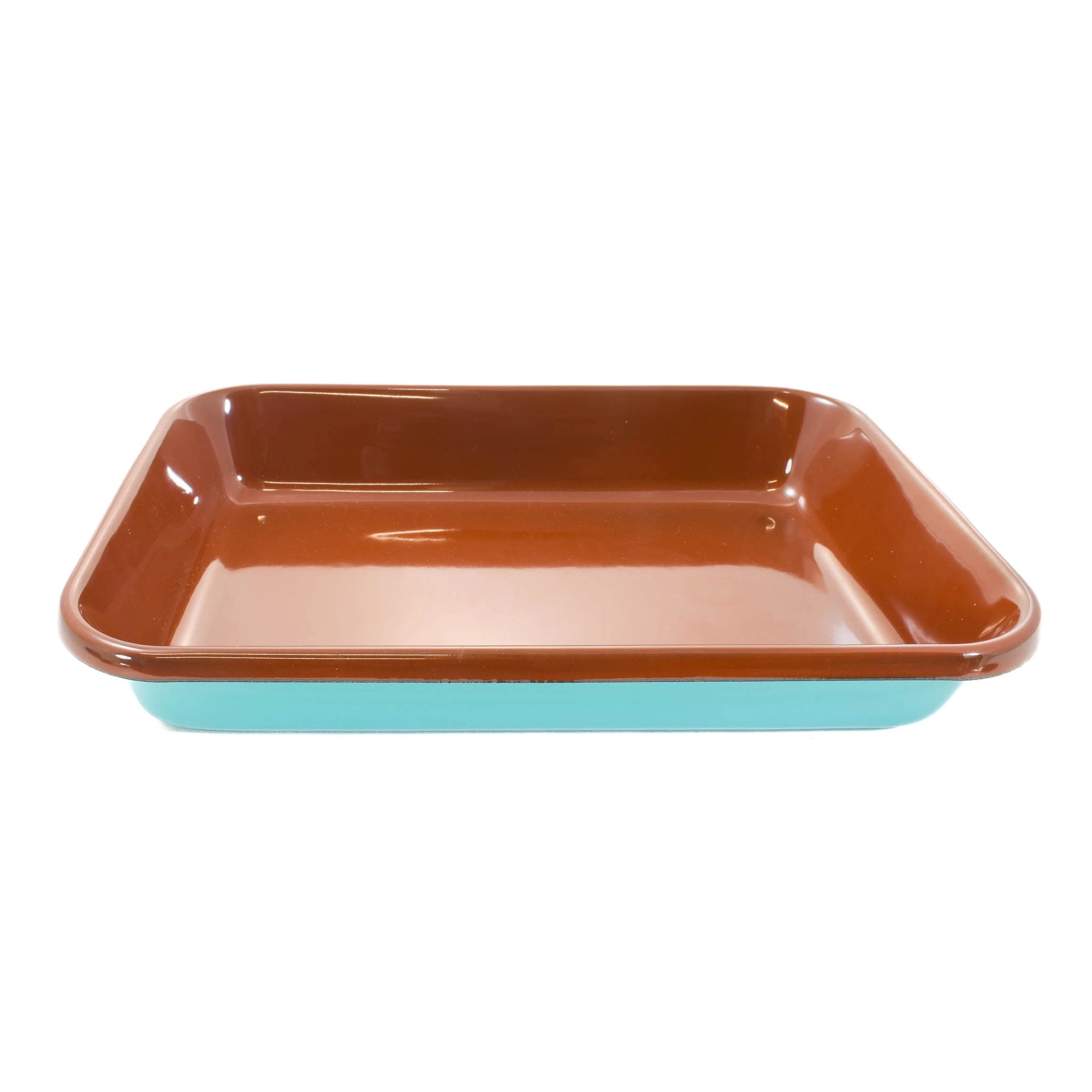 Kapka X Sous Chef Colourblock Enamel Roasting Dish, 26cm, Teal & Brown 2 Kapka X Sous Chef Colourblock Enamel Roasting Dish, 26cm, Teal & Brown - Image 2