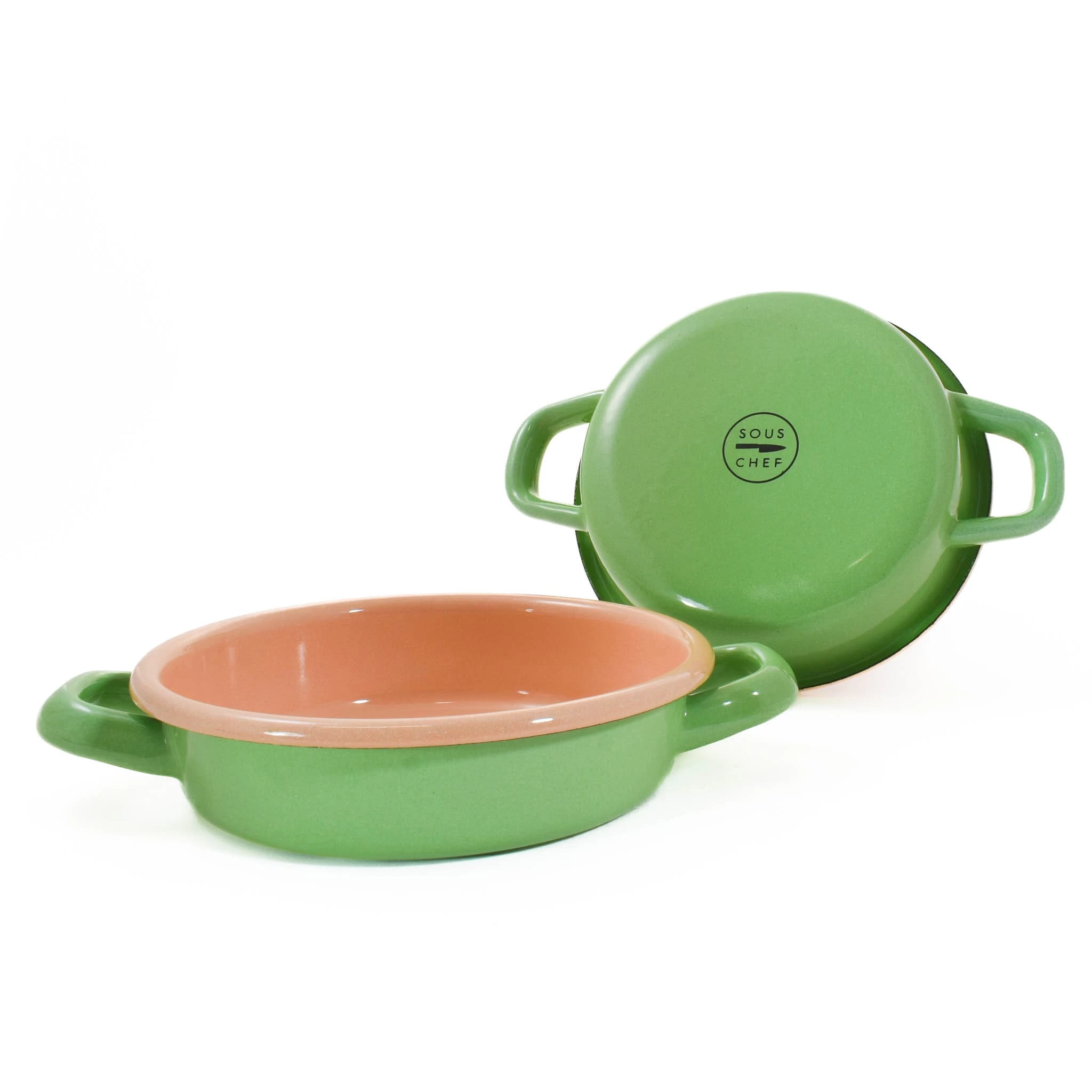 Kapka X Sous Chef Colourblock Enamel Frying Pan, 16cm, Green & Pink 4 Kapka X Sous Chef Colourblock Enamel Frying Pan, 16cm, Green & Pink - Image 4