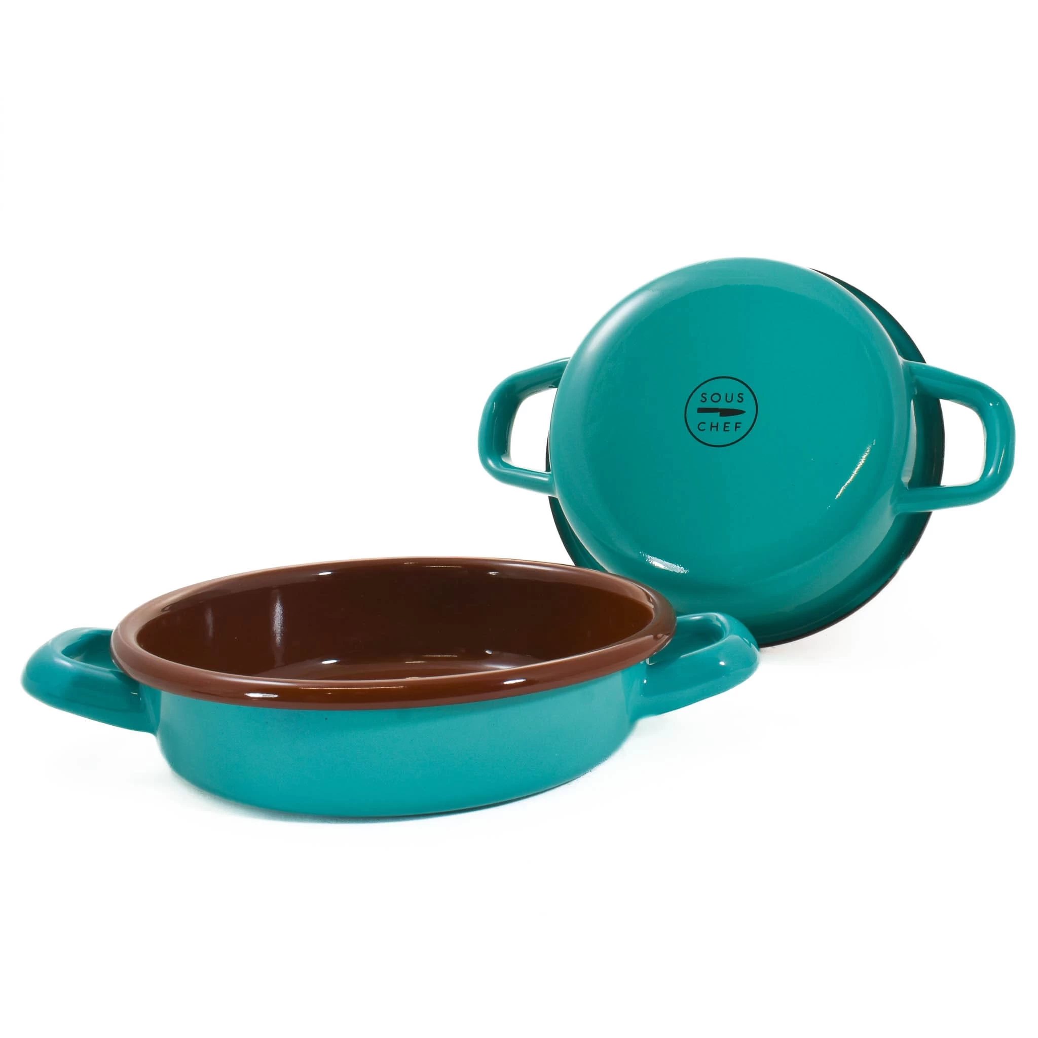 Kapka X Sous Chef Colourblock Enamel Frying Pan, 16cm, Teal & Brown 4 Kapka X Sous Chef Colourblock Enamel Frying Pan, 16cm, Teal & Brown - Image 4