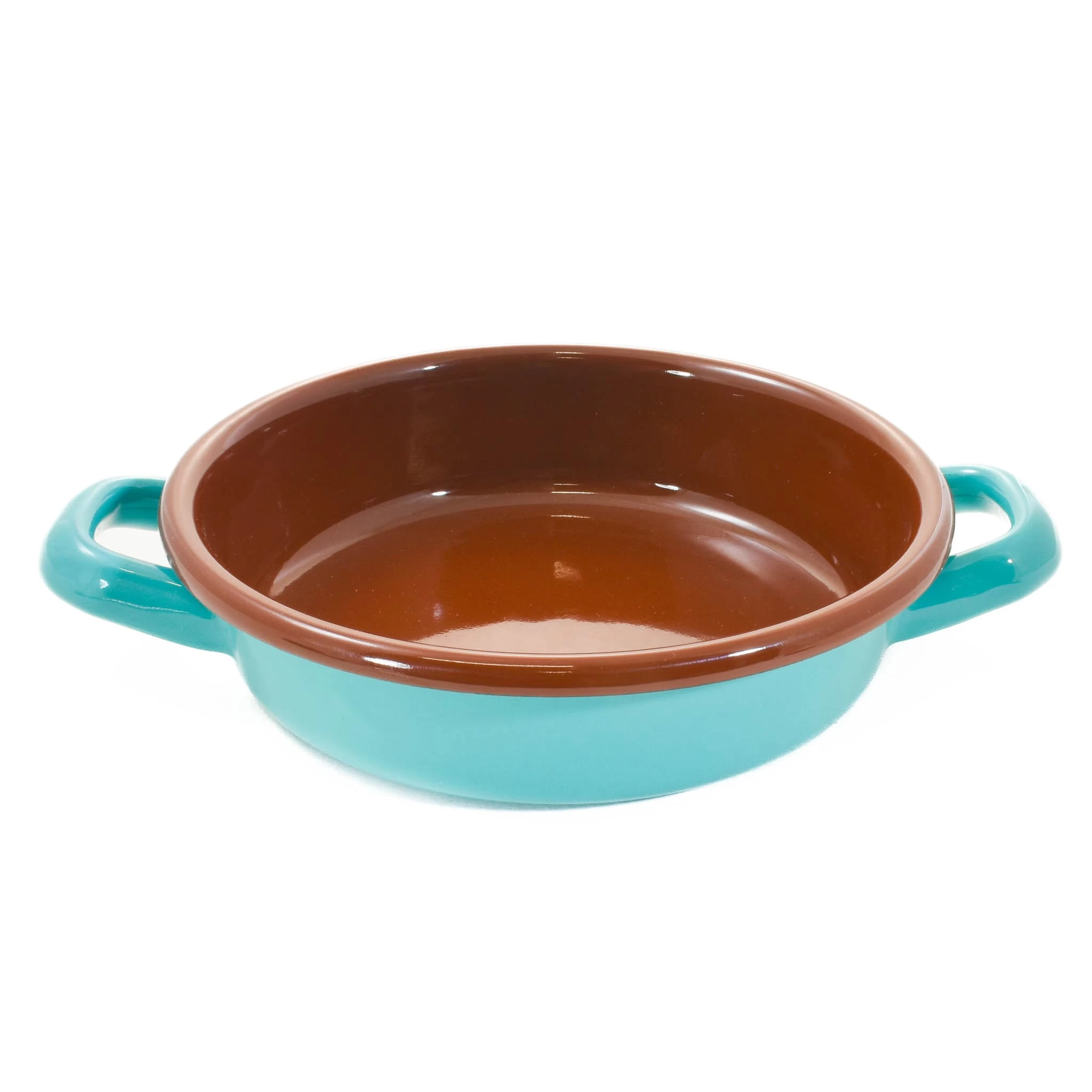 Kapka X Sous Chef Colourblock Enamel Frying Pan, 16cm, Teal & Brown 2 Kapka X Sous Chef Colourblock Enamel Frying Pan, 16cm, Teal & Brown - Image 2