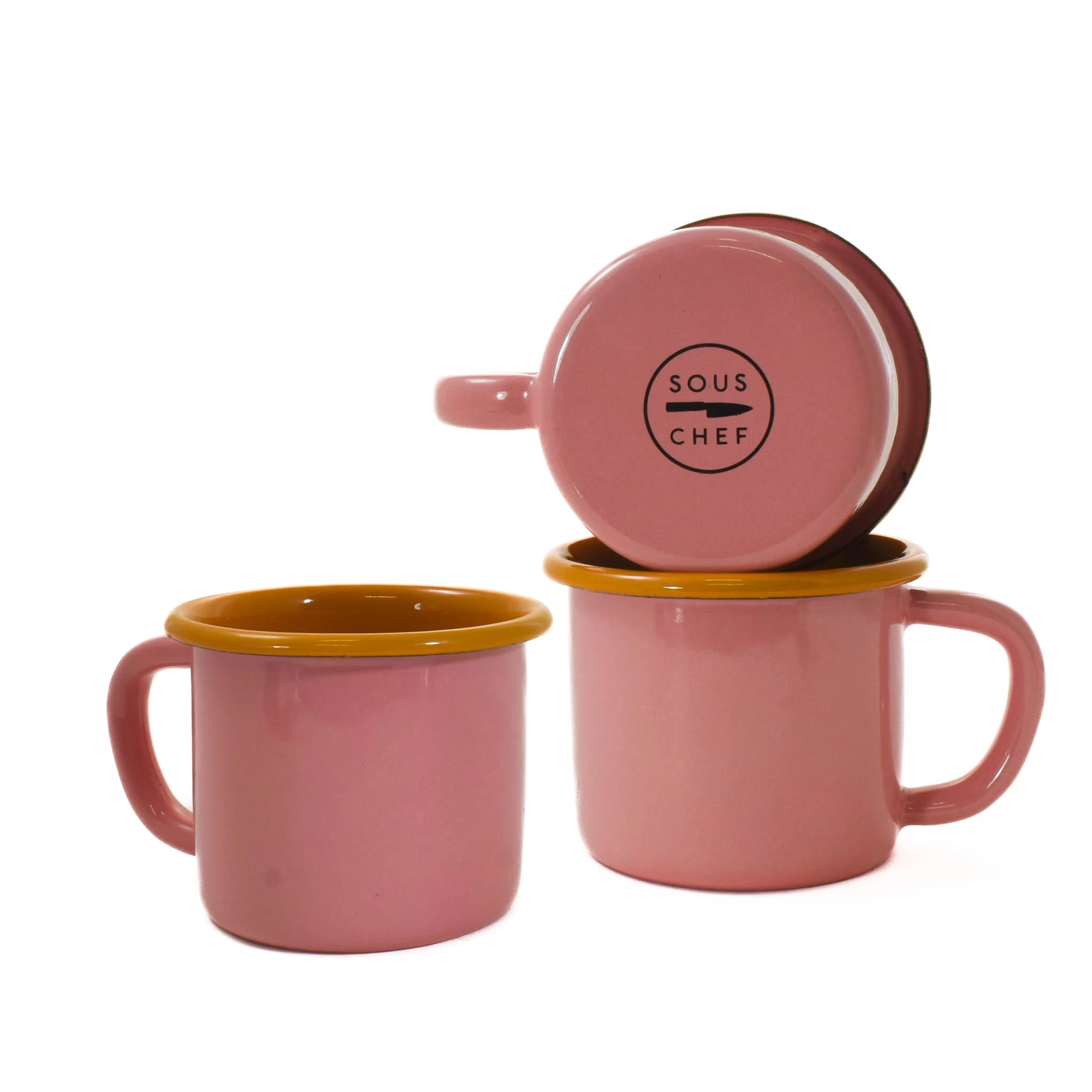 Kapka X Sous Chef Colourblock Enamel Mug, Pink & Yellow 4 Kapka X Sous Chef Colourblock Enamel Mug, Pink & Yellow - Image 4