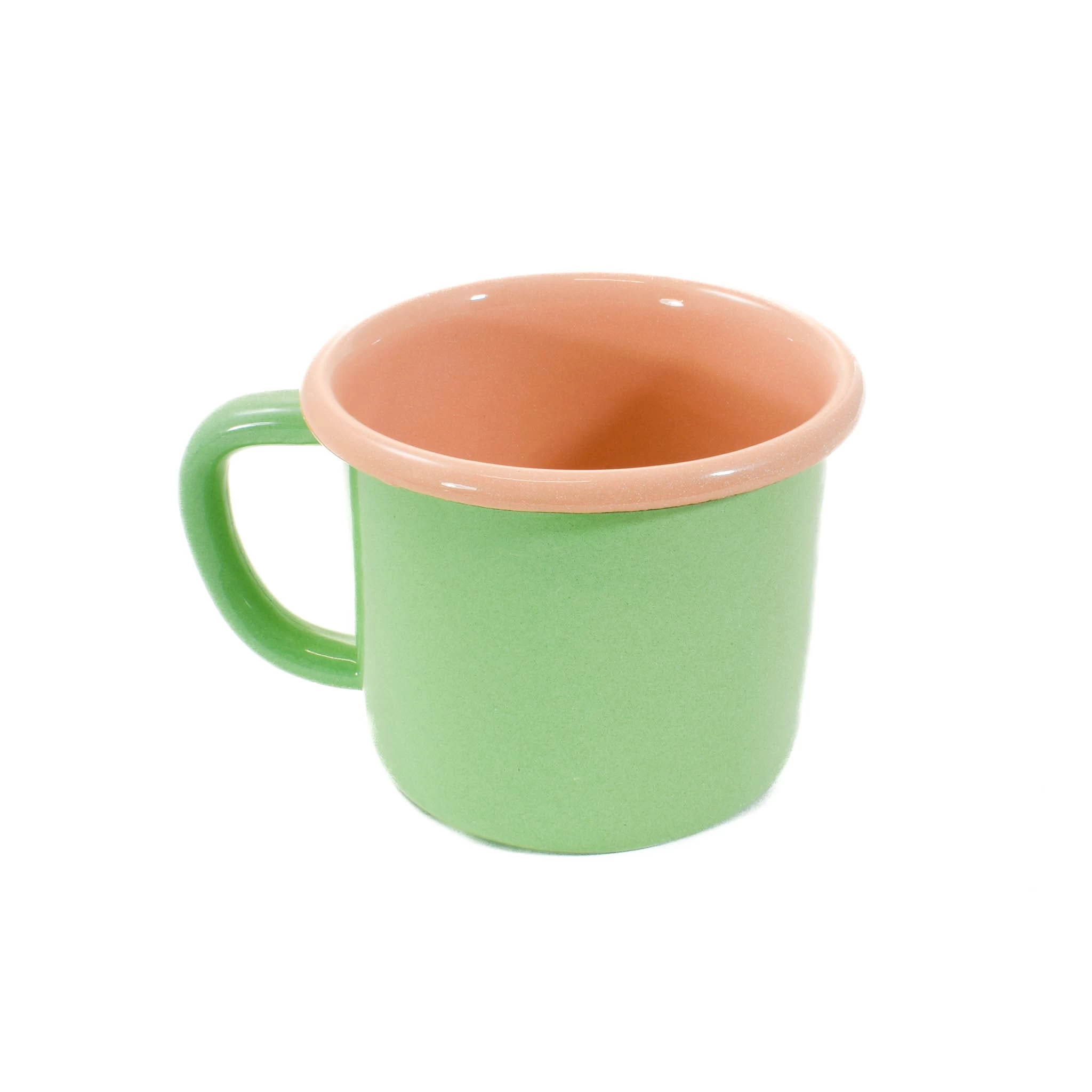 Kapka X Sous Chef Colourblock Enamel Mug, Green & Pink 2 Kapka X Sous Chef Colourblock Enamel Mug, Green & Pink - Image 2