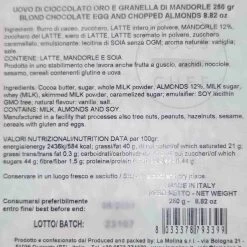 La Molina Blond Chocolate And Almond Easter Egg, 250g 11 La Molina Blond Chocolate And Almond Easter Egg, 250g -Sous Chef Kitchenware LM0017LaMolinaBlondChocolateandAlmondEasterEgg 250gIngredients