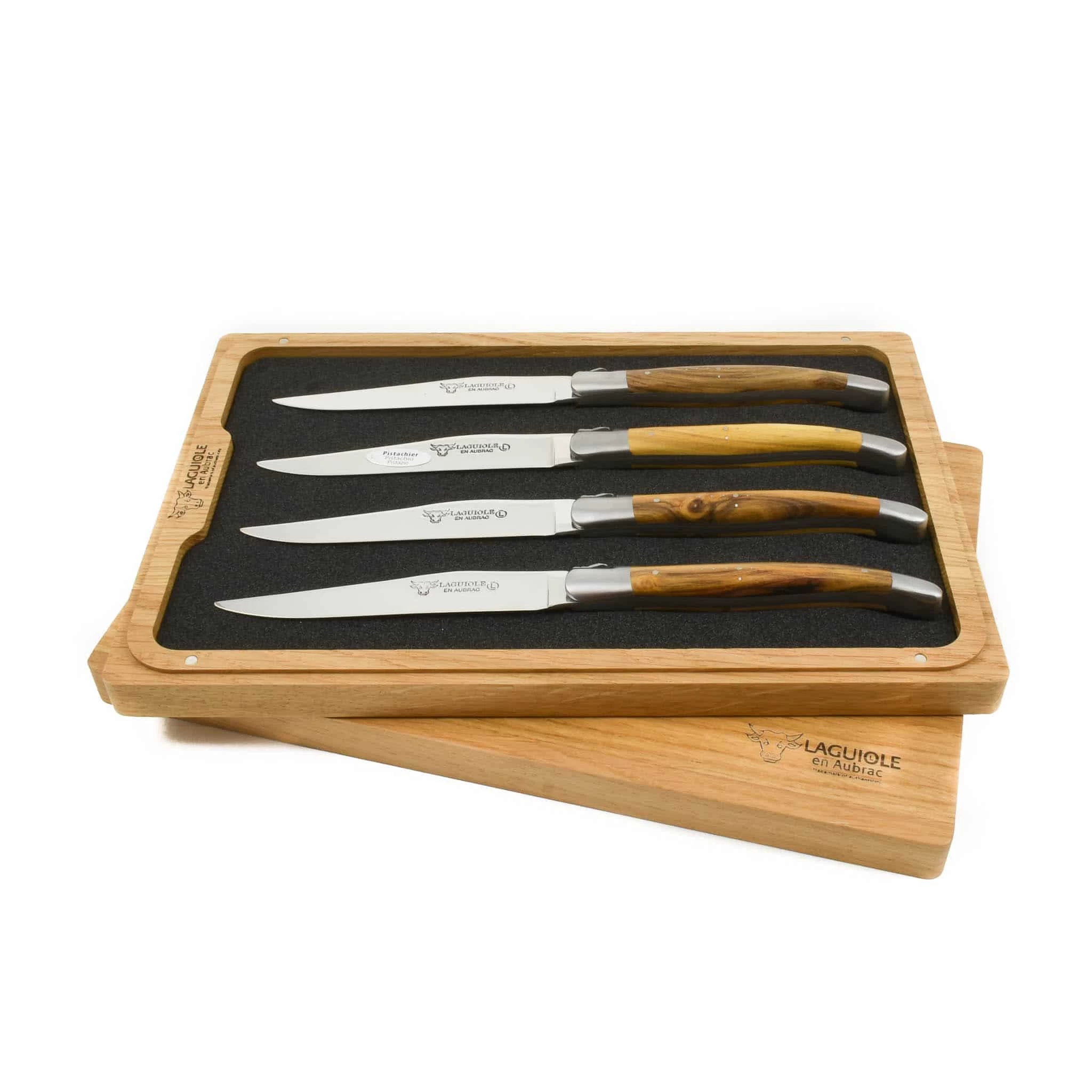 Laguiole En Aubrac Set Of 4 Full Handle Steak Knives, Pistachio Wood 1 Laguiole En Aubrac Set Of 4 Full Handle Steak Knives, Pistachio Wood