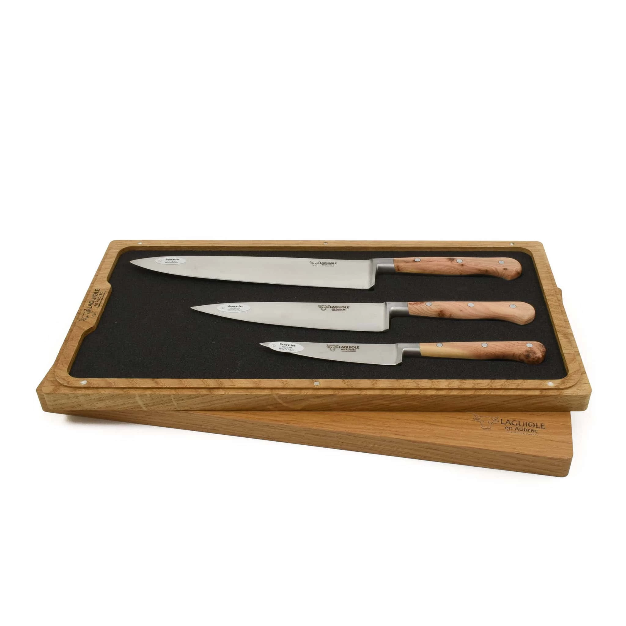 Laguiole En Aubrac Set Of 3 Classic Knives In Oak Box, Juniper 1 Laguiole En Aubrac Set Of 3 Classic Knives In Oak Box, Juniper
