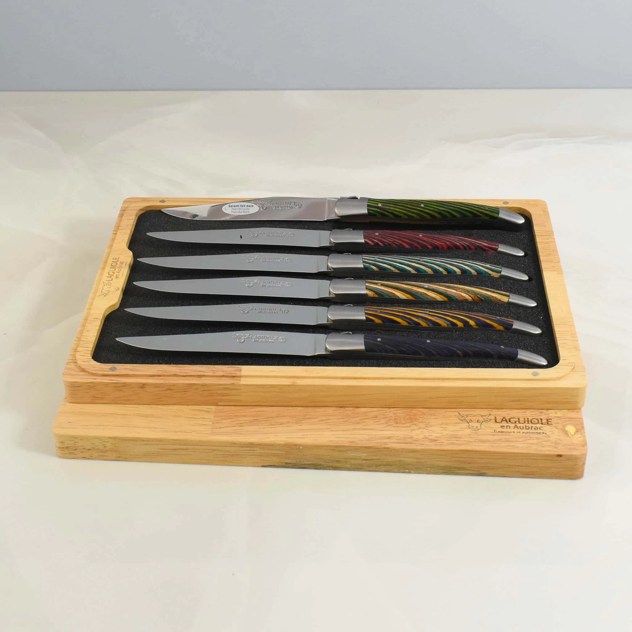 Laguiole En Aubrac Set Of 6 Steak Knives, Striped Wood 1 Laguiole En Aubrac Set Of 6 Steak Knives, Striped Wood