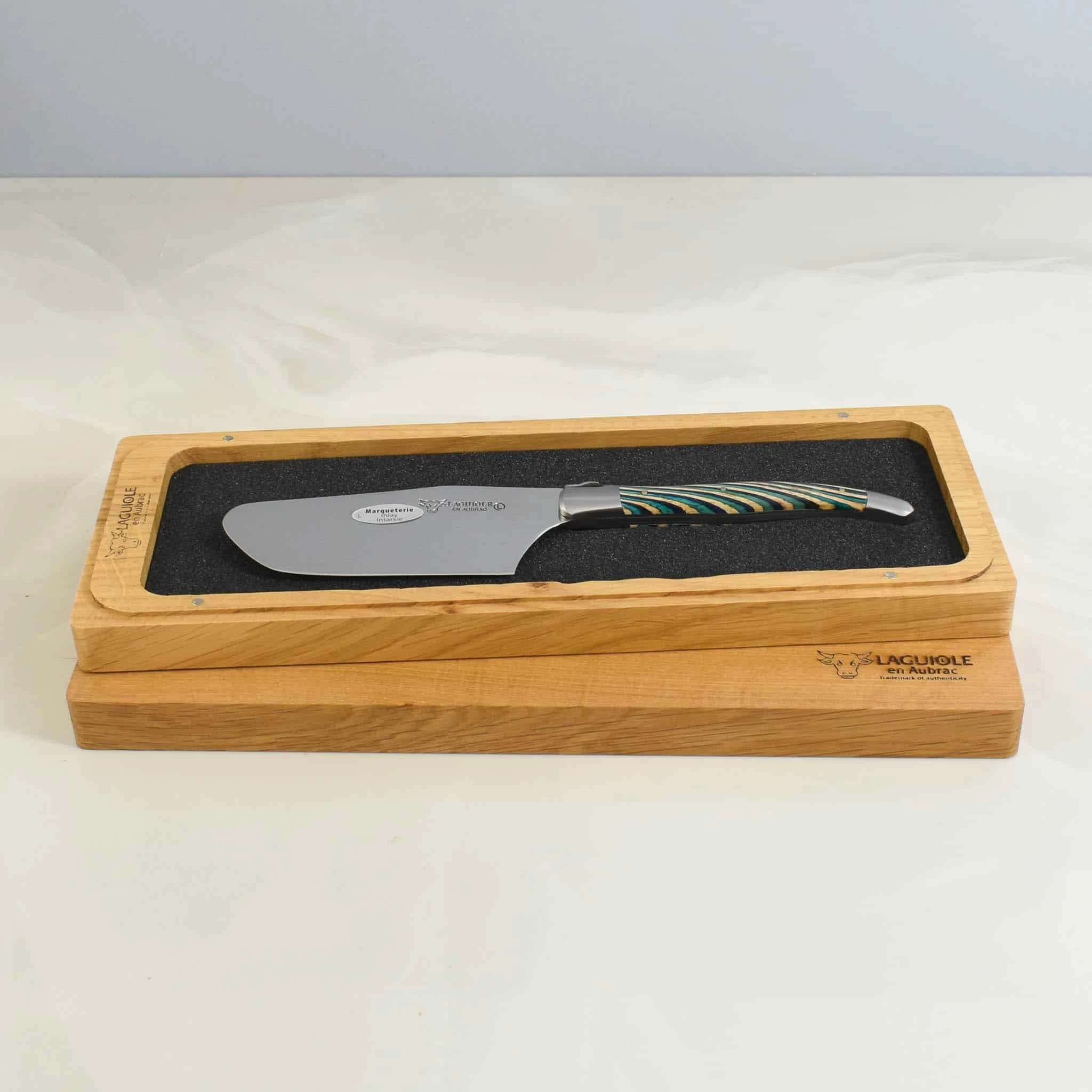 Laguiole En Aubrac Turquoise Hard Cheese Knife, Striped Wood 1 Laguiole En Aubrac Turquoise Hard Cheese Knife, Striped Wood