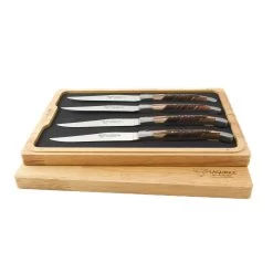 Laguiole En Aubrac Set Of 4 Steak Knives, Geometric Wood 5 Laguiole En Aubrac Set Of 4 Steak Knives, Geometric Wood -Sous Chef Kitchenware LR0038