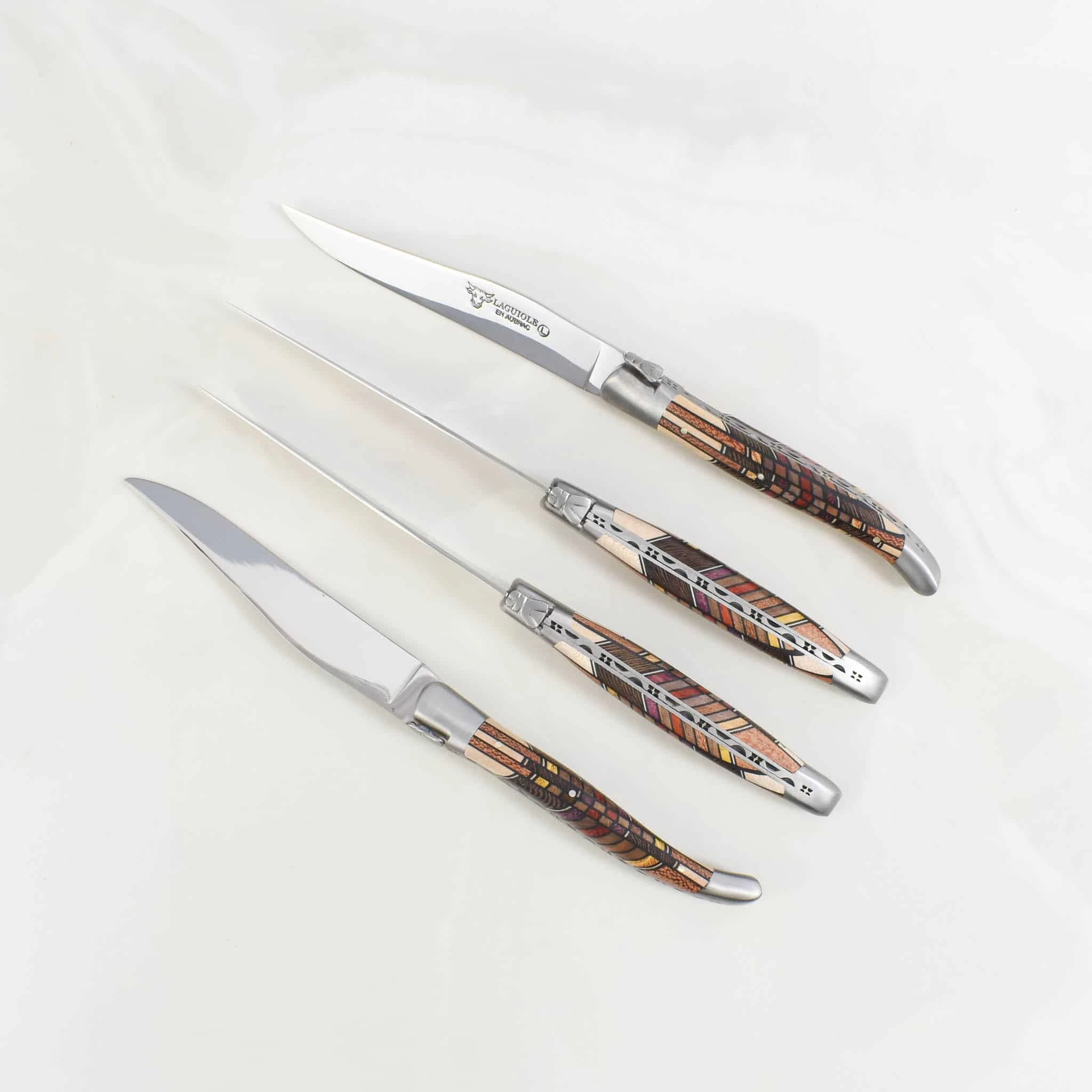 Laguiole En Aubrac Set Of 4 Steak Knives, Geometric Wood 2 Laguiole En Aubrac Set Of 4 Steak Knives, Geometric Wood - Image 2