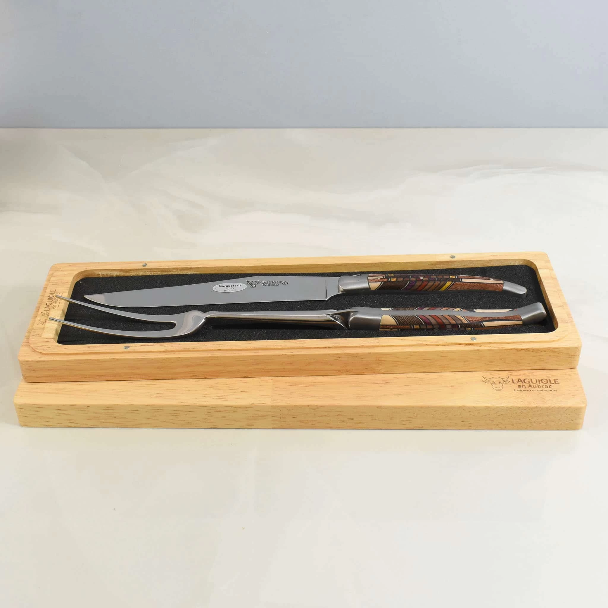 Laguiole En Aubrac Carving Set, Geometric Wood 1 Laguiole En Aubrac Carving Set, Geometric Wood