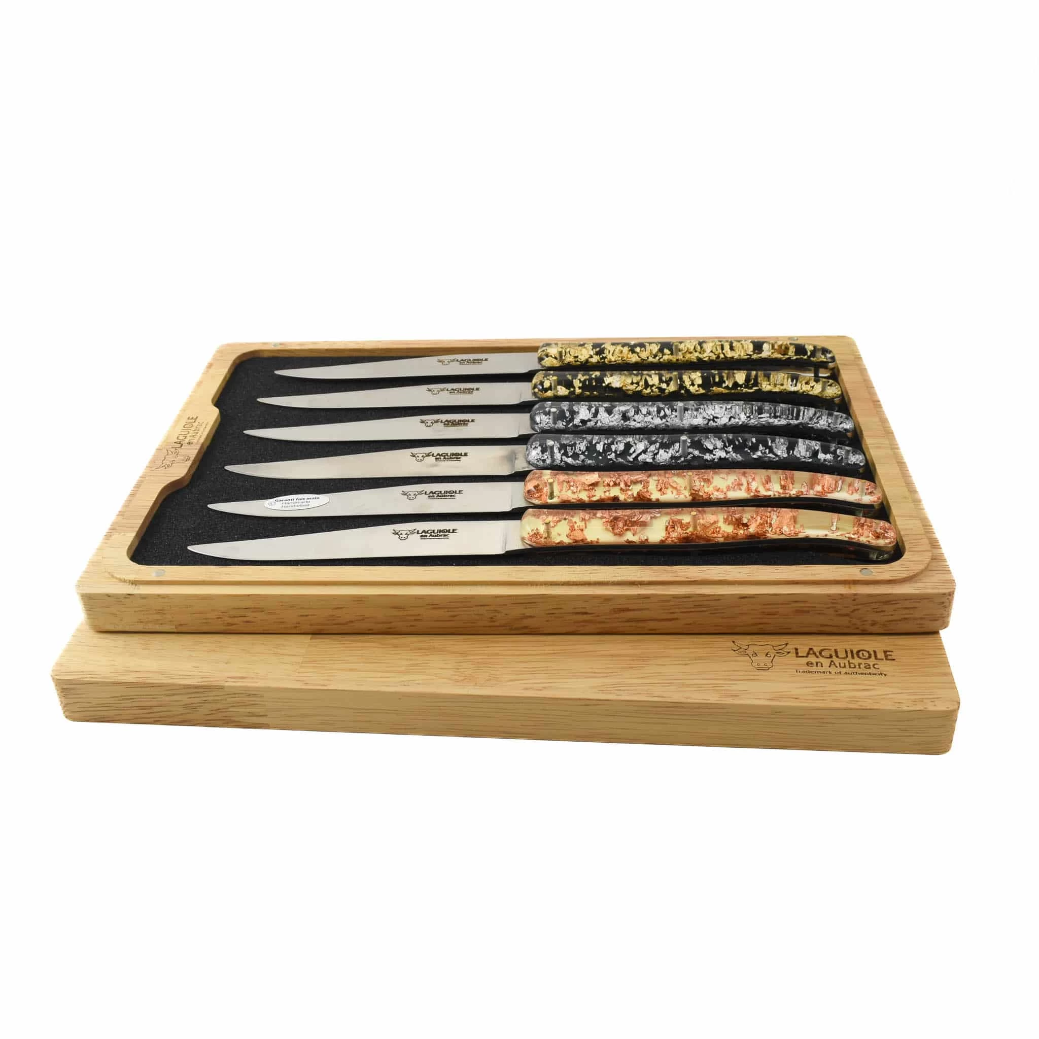 Laguiole En Aubrac Set Of 6 Gold, Silver & Bronze Steak Knives 2 Laguiole En Aubrac Set Of 6 Gold, Silver & Bronze Steak Knives - Image 2