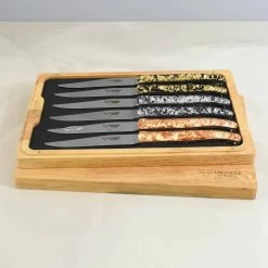 Laguiole En Aubrac Set Of 6 Gold, Silver & Bronze Steak Knives
